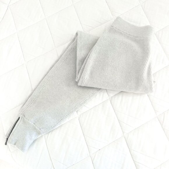 Duffy Light Gray/Grey Cream Ribbed Wool Cashmere Blend Joggers Size Extra Small - Picture 9 of 16